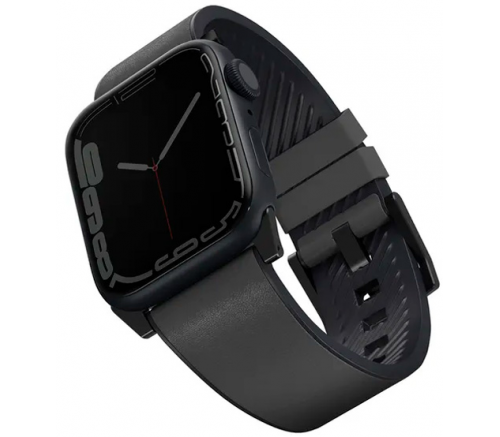 Ремешок Uniq для Apple Watch 49/45/44/42 mm Straden Водонепроницаемая кожа/силикон черный - фото 1