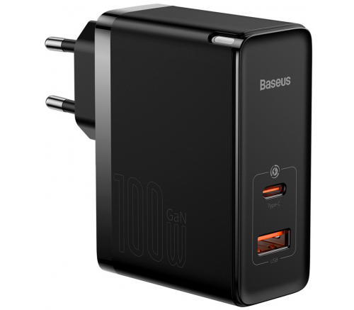 СЗУ Baseus GaN5 Pro Fast Charger C+U 100W Black +Mini Cable Type-C to Type-C 100W 1m черный - фото 1