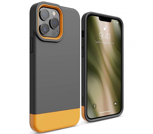 Чехол-накладка Elago Glide для iPhone 13 Pro Max, полиуретан / поликарбонат, тёмно-серый / жёлтый - фото 1