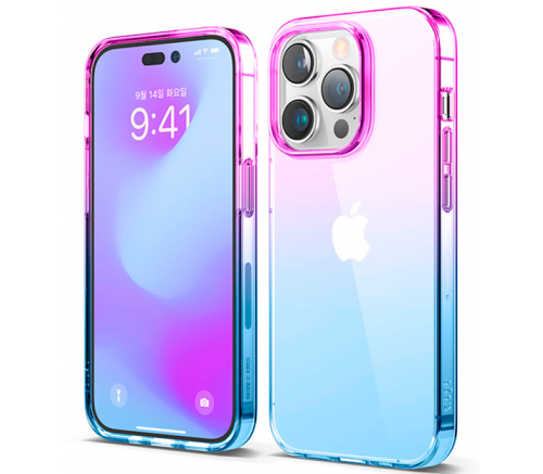 Чехол-накладка Elago AURORA для iPhone 14 Pro, полиуретан (TPU), градиент фиолетовый / синий - фото 1