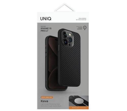 Чехол Uniq для iPhone 15 Pro Max KEVA Kevlar Черный (MagSafe) - фото 8