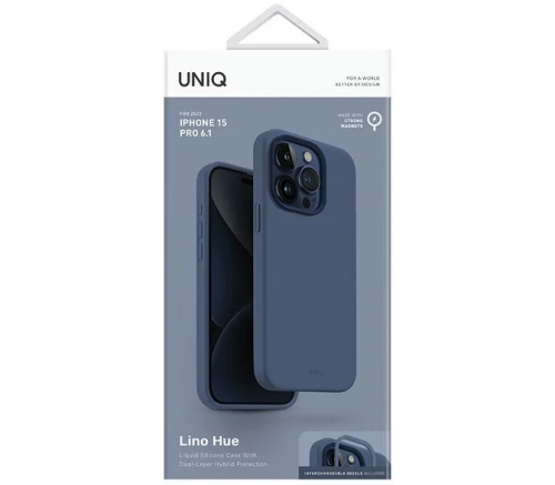 Чехол Uniq для iPhone 15 Pro LINO Синий (Magsafe) - фото 6