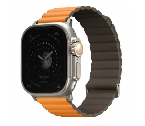Ремешок Uniq для Apple Watch 49/45/44/42 mm Revix Premium Ed. Кожа/Силикон Шафран Оранжевый/Хаки - фото 2