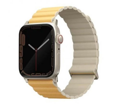 Ремешок Uniq для Apple Watch 49/45/44/42 mm ремешок Revix Premium Ed. Кожа/силикон Канареечно-желтый/слоновая кость - фото 2