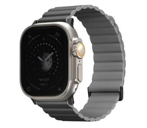 Ремешок Uniq для Apple Watch 49/45/44/42 mm Revix Premium Ed. Кожа/Силикон Угольный/Пепельно-серый - фото 2