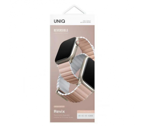 Ремешок Uniq для Apple Watch 49/45/44/42 mm  Revix Premium Ed. Leather/Silicone Blush Розовый/Белый - фото 3