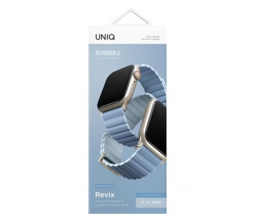 Ремешок Uniq для Apple Watch 41/40/38 mm ремешок Revix Premium Ed. Кожа/Силикон Арктика/Мягкий синий - фото 3