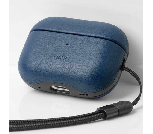 Чехол силиконовый Uniq для Airpods Pro 2 чехол Terra Натуральная кожа с ремешком Космический синий - фото 2