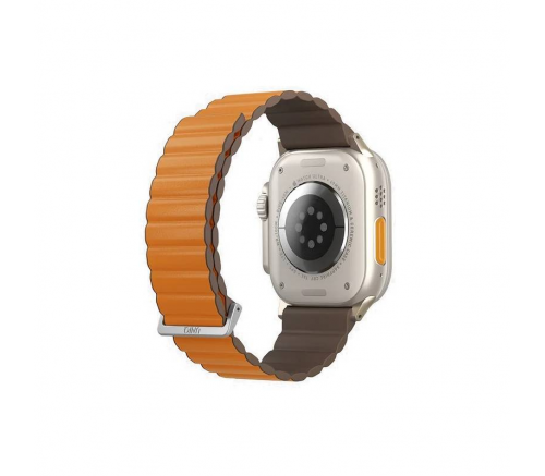 Ремешок Uniq для Apple Watch 49/45/44/42 mm Revix Premium Ed. Кожа/Силикон Шафран Оранжевый/Хаки - фото 3