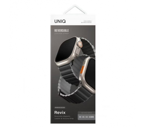Ремешок Uniq для Apple Watch 49/45/44/42 mm Revix Premium Ed. Кожа/Силикон Угольный/Пепельно-серый - фото 3