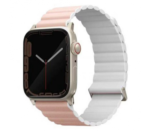 Ремешок Uniq для Apple Watch 49/45/44/42 mm  Revix Premium Ed. Leather/Silicone Blush Розовый/Белый - фото 2