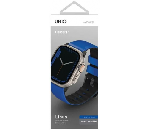 Ремешок Uniq для Apple Watch 49/45/44/42 mm ремешок Linus Airosoft silicone strap Гоночный синий - фото 3