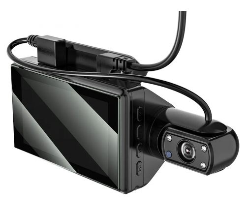 Авторегистратор Hoco DI07, дисплей 3", 2 камеры, 120°, 200мАч, MicroSD до 32Гб (черный) - фото 3