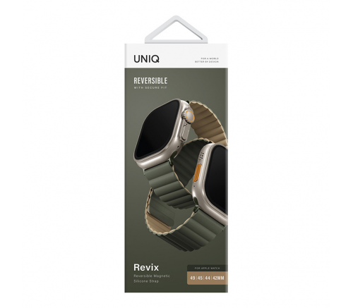 Ремешок Uniq для Apple Watch 49/45/44/42 mm Revix reversible Magnetic Зеленый/Коричневый - фото 3