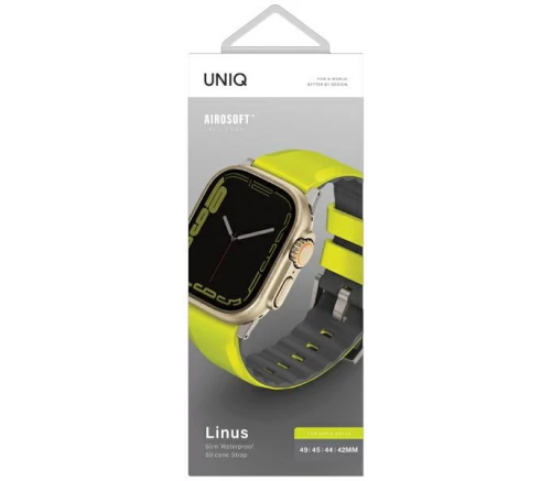 Ремешок Uniq для Apple Watch 49/45/44/42 mm ремешок Linus Airosoft silicone strap Лаймово-зеленый - фото 4