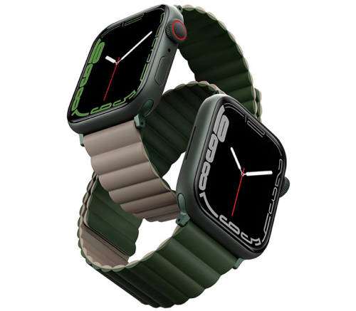 Ремешок Uniq для Apple Watch 49/45/44/42 mm Revix reversible Magnetic Зеленый/Темно-серый - фото 1