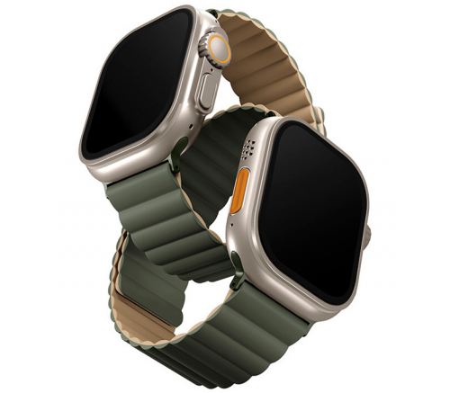 Ремешок Uniq для Apple Watch 49/45/44/42 mm Revix reversible Magnetic Зеленый/Коричневый - фото 1