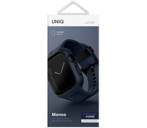 Ремешок Uniq для Apple Watch 45/44 mm чехол+ремень Monos 2-in-1 чехол+ремешок Синий - фото 4