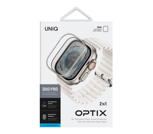 Защитное стело Uniq стекло для Apple Watch Ultra 49 mm OPTIX DUO PRO Anti-reflective Glass + Stainless steel frame - фото 5