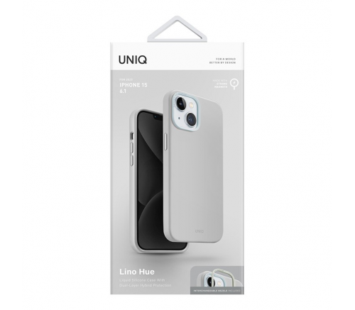 Чехол Uniq для iPhone 15 LINO Мел серый (Magsafe) - фото 7