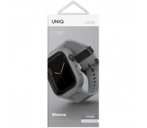 Ремешок Uniq для Apple Watch 45/44 mm чехол+ремень Monos 2-in-1 чехол+ремешок серый - фото 5
