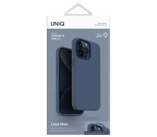 Чехол Uniq для iPhone 15 Pro Max LINO Синий (Magsafe) - фото 6