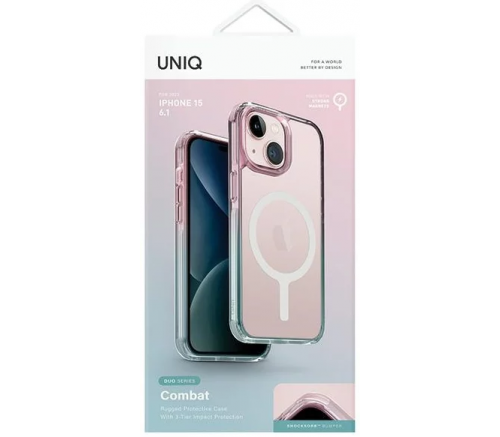 Чехол Uniq для iPhone 15 Combat DUO Синий/Розовый (MagSafe) - фото 6