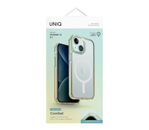 Чехол Uniq для iPhone 15 Combat DUO Морской зеленый/Мягкий желтый (MagSafe) - фото 7