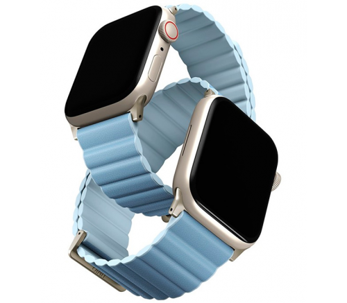 Ремешок Uniq для Apple Watch 41/40/38 mm ремешок Revix Premium Ed. Кожа/Силикон Арктика/Мягкий синий - фото 1