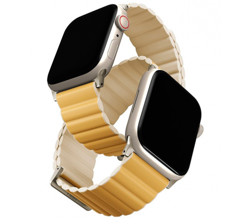 Ремешок Uniq для Apple Watch 41/40/38 mm ремешок Revix Premium Ed. Кожа/силикон Канареечно-желтый/слоновая кость - фото 1