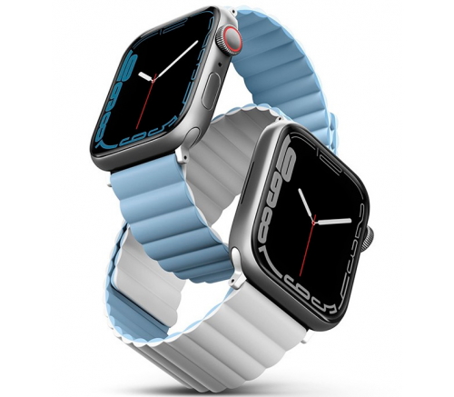 Ремешок Uniq для Apple Watch 41/40/38 mm Revix reversible Magnetic Белый/Арктический синий - фото 1