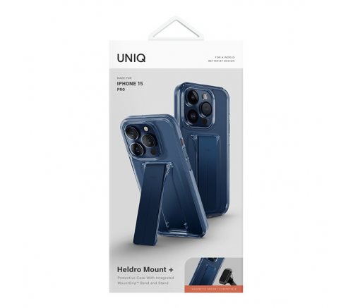 Чехол Uniq для iPhone 15 Pro Heldro Mount с подставкой Темно-синий - фото 7
