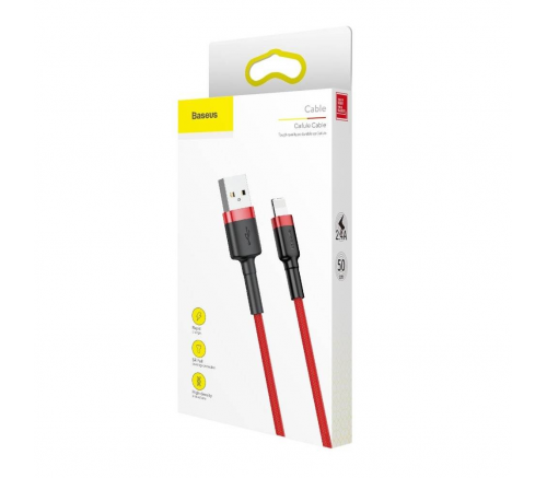 Кабель Baseus cafule Cable USB For iP 2.4A 0.5m Red+Red - фото 6