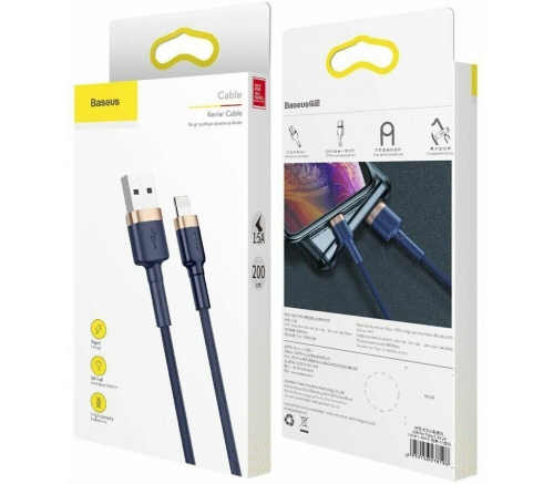 Кабель Baseus cafule Cable USB For iP 1.5A 2m Gold+Blue - фото 7