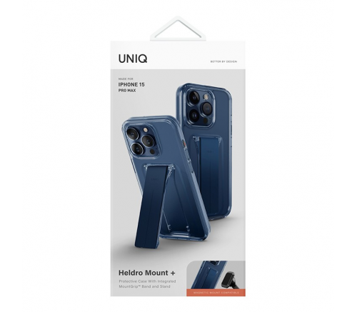 Чехол Uniq для iPhone 15 Pro Max Heldro Mount с Темно-синий подставкой - фото 7