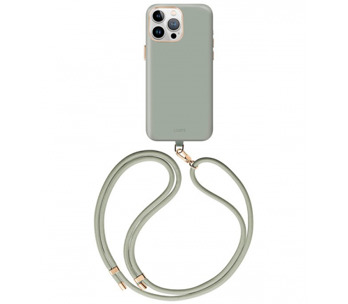 Чехол Uniq для iPhone 15 Pro COEHL CREME Liquid silicone с ремешком цвета Мягкий шалфей (MagSafe) - фото 1