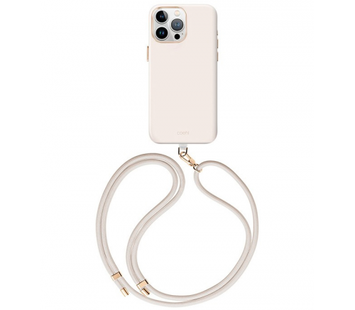 Чехол Uniq для iPhone 15 Pro COEHL CREME Liquid silicone с ремешком цвета слоновой кости (MagSafe) - фото 1