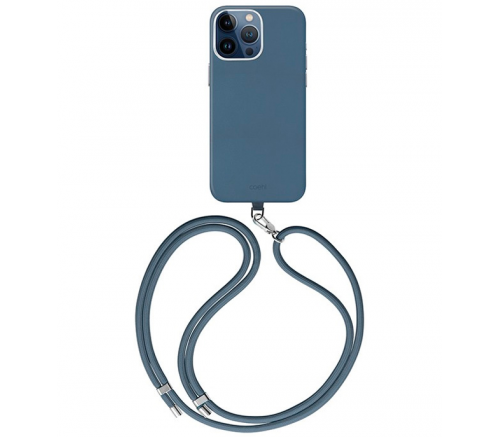 Чехол Uniq для iPhone 15 Pro COEHL MUSE Leatherette с ремешком Сапфировый синий (MagSafe) - фото 1