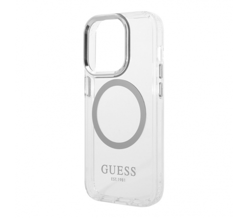 Чехол Guess для iPhone 15 Pro PC/TPU Metal outline Hard Прозрачный/Серебристый (MagSafe) - фото 2