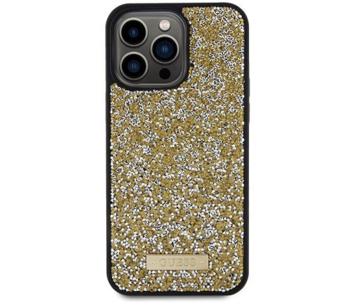 Чехол Guess для iPhone 15 Pro Diamond Rhinestone Plate metal logo Hard Желтый - фото 3