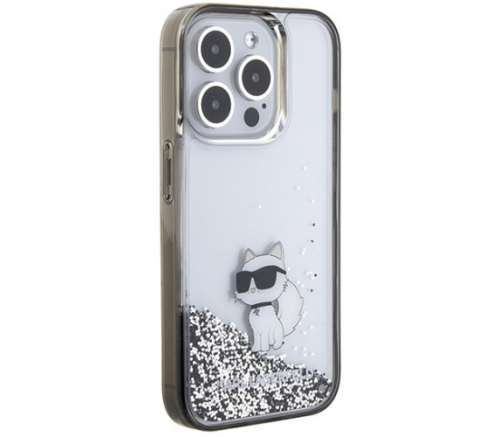 Чехол Lagerfeld для iPhone 15 Pro Max Liquid Glitter NFT Choupette Hard Прозрачный/черный - фото 3