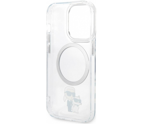 Чехол Lagerfeld для iPhone 15 Pro PC/TPU NFT Karl & Choupette Metal ring Hard Прозрачный (MagSafe) - фото 4
