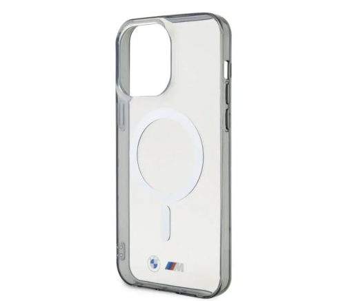 Чехол BMW для iPhone 15 Pro M-Collection PC/TPU Серебряное кольцо жесткое прозрачное (MagSafe) - фото 3