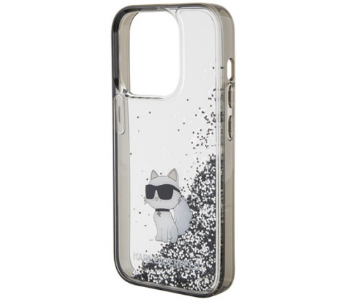Чехол Lagerfeld для iPhone 15 Pro Max Liquid Glitter NFT Choupette Hard Прозрачный/черный - фото 4
