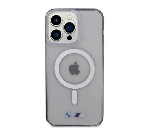 Чехол BMW для iPhone 15 Pro M-Collection PC/TPU Серебряное кольцо жесткое прозрачное (MagSafe) - фото 4