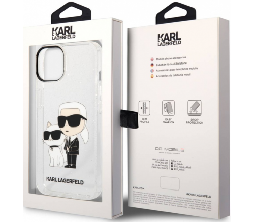 Чехол Lagerfeld для iPhone 15 PC/TPU NFT Karl & Choupette Hard Glitter Прозрачный - фото 4