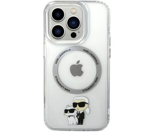 Чехол Lagerfeld для iPhone 15 Pro PC/TPU NFT Karl & Choupette Metal ring Hard Прозрачный (MagSafe) - фото 2