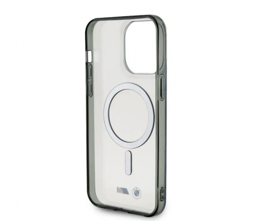 Чехол BMW для iPhone 15 Pro M-Collection PC/TPU Серебряное кольцо жесткое прозрачное (MagSafe) - фото 5