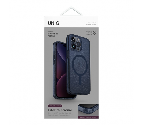 Чехол Uniq для iPhone 15 Pro Max Lifepro Xtreme Мишура Синяя (MagSafe) - фото 7