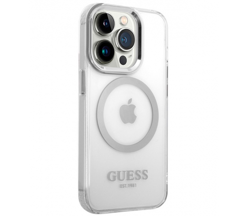 Чехол Guess для iPhone 15 Pro PC/TPU Metal outline Hard Прозрачный/Серебристый (MagSafe) - фото 1